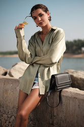 Crinkle Oversized Shirt-Green